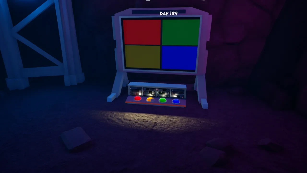 Color-memory machine with red, yellow, green, and blue buttons in the dungeon