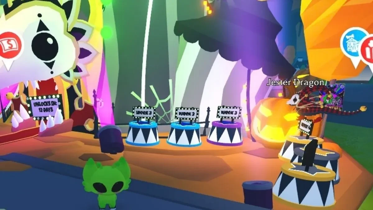 Jester Dragon at the colorful Carnival in Adopt Me