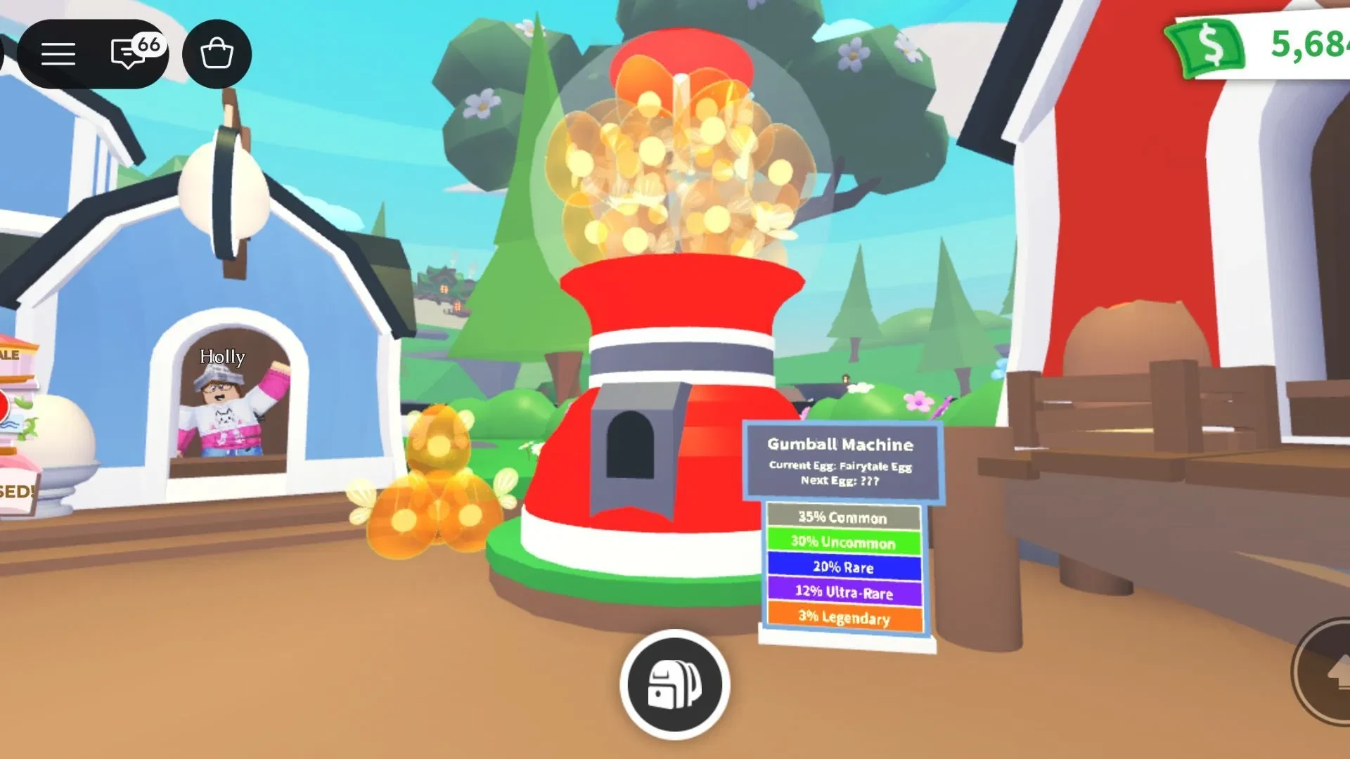 Adopt Me Nursery Gumball Machine displaying the Fairytale Egg and rarity chances