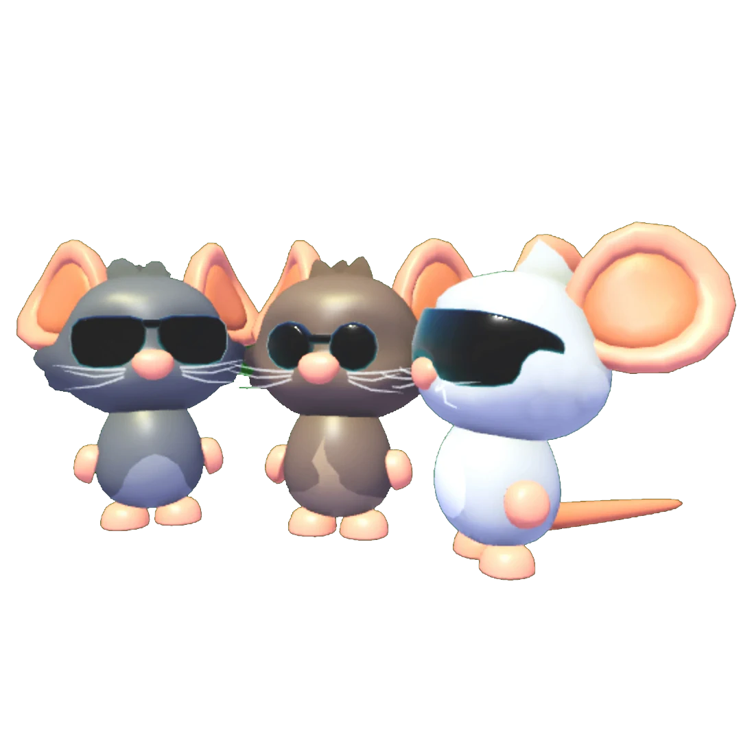 Three Blind Mice Adopt Me pet trio with gray, brown, and white mice wearing black eyewear