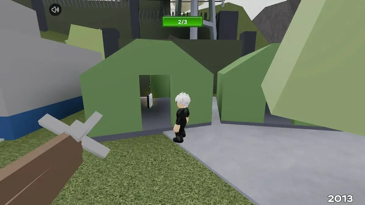 Medkit inside the first green tent behind the blue building