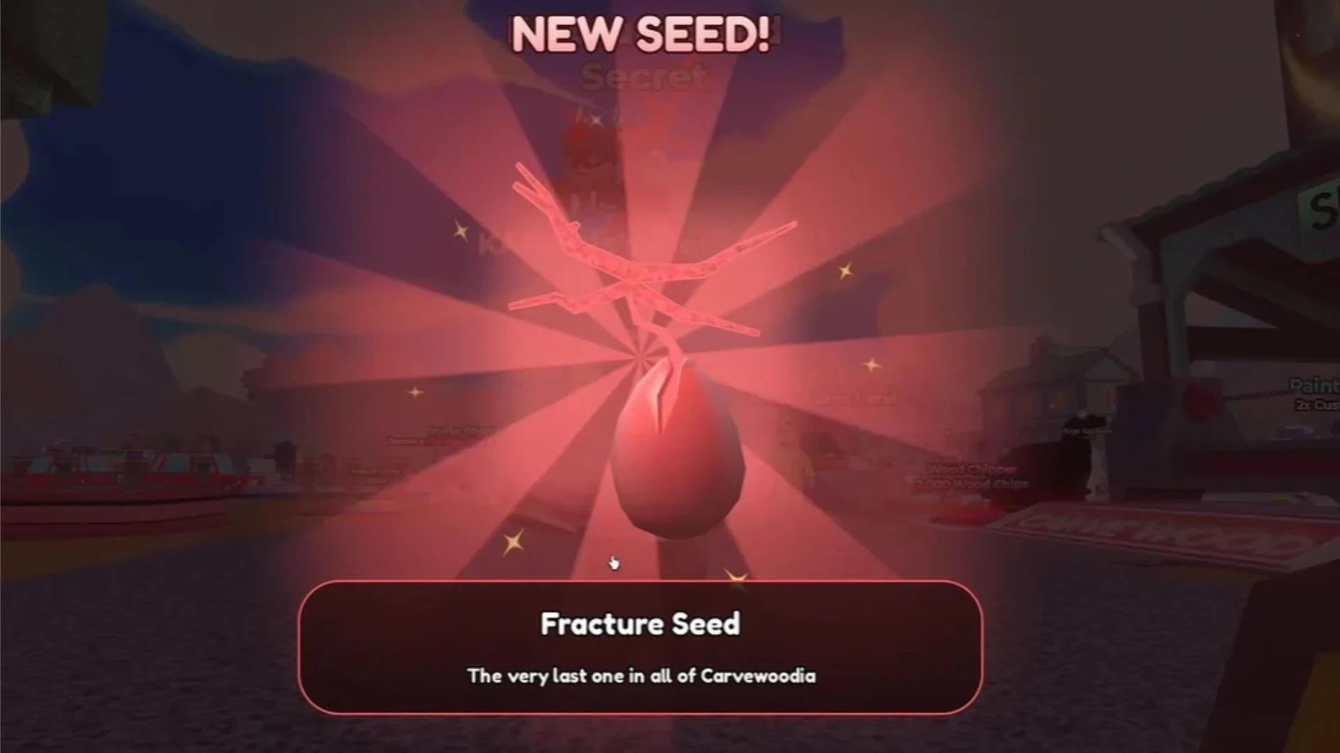 Carve Wood displays the Fracture Seed reward after the quest cutscene.