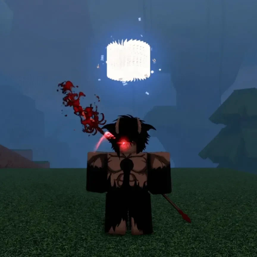 A Clover RPG avatar stands below a glowing white grimoire, with a red magic effect to the left.