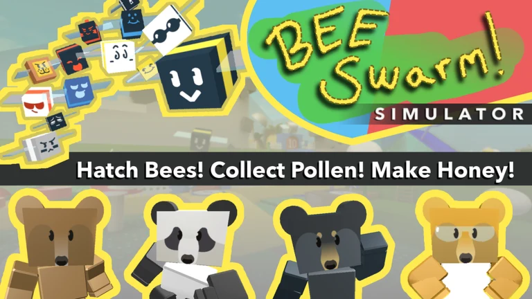 A bee gathering pollen in a flower field in Bee Swarm Simulator