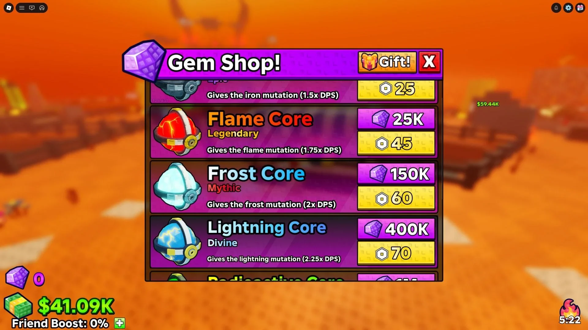 Destroy a Vault Gem Shop listing Flame, Frost, and Lightning Mutation Cores
