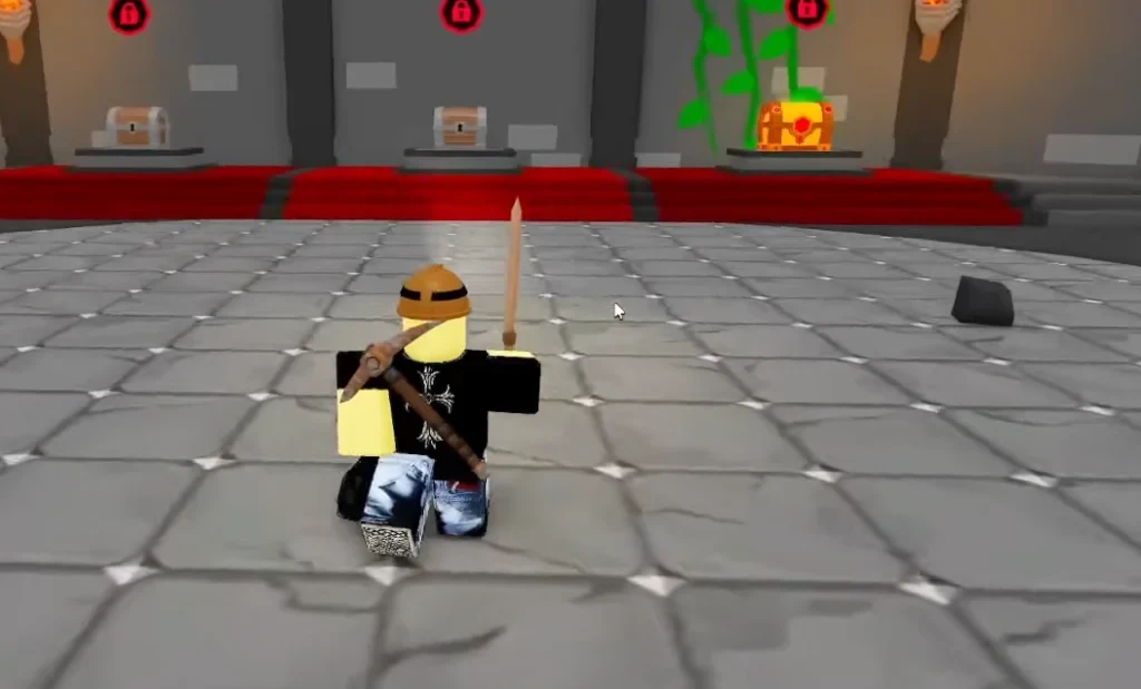 Player facing multiple loot chests in a dungeon room in Drill to Earth’s Core