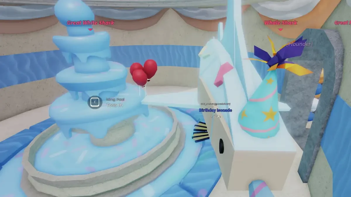 Fisch player at the Birthday Cake icing pool with the Toss In interaction visible