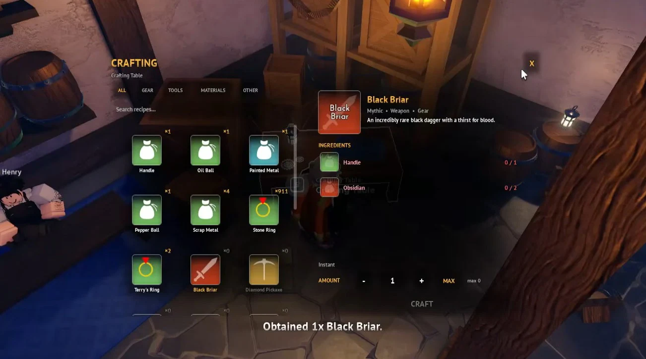 Grand Blue confirms that 1x Black Briar was obtained after crafting