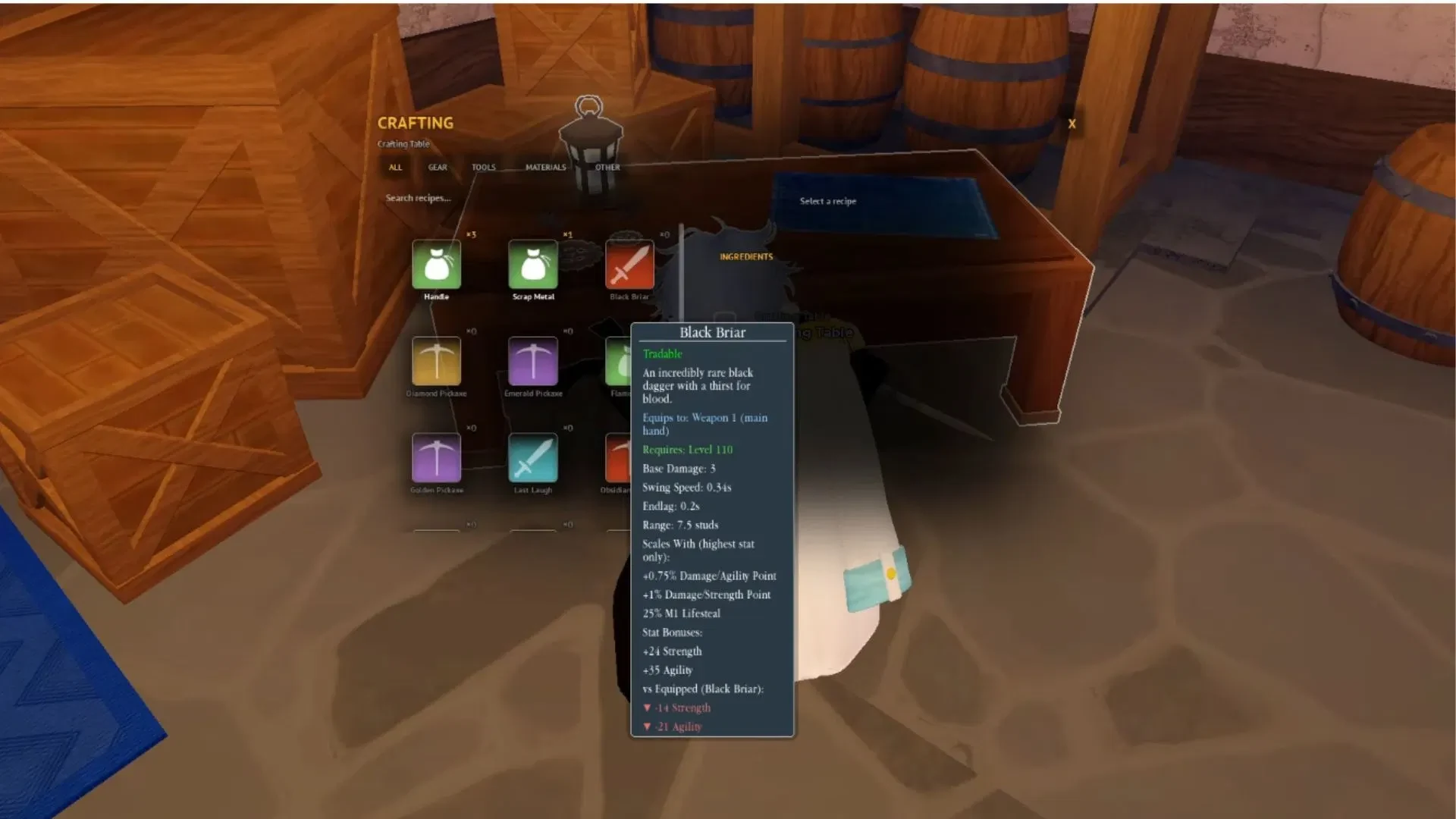 Black Briar listed at the Grand Blue Crafting Table with its item details visible