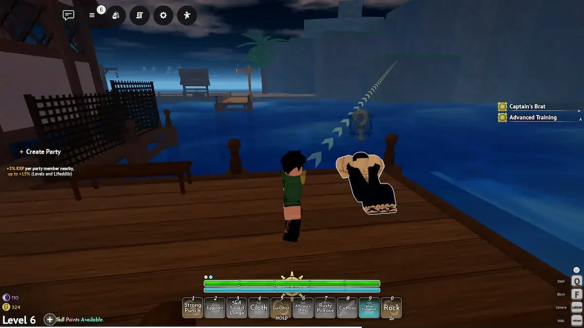 Wallace doing push-ups on the Anchor Town dock beside the fishing shop area