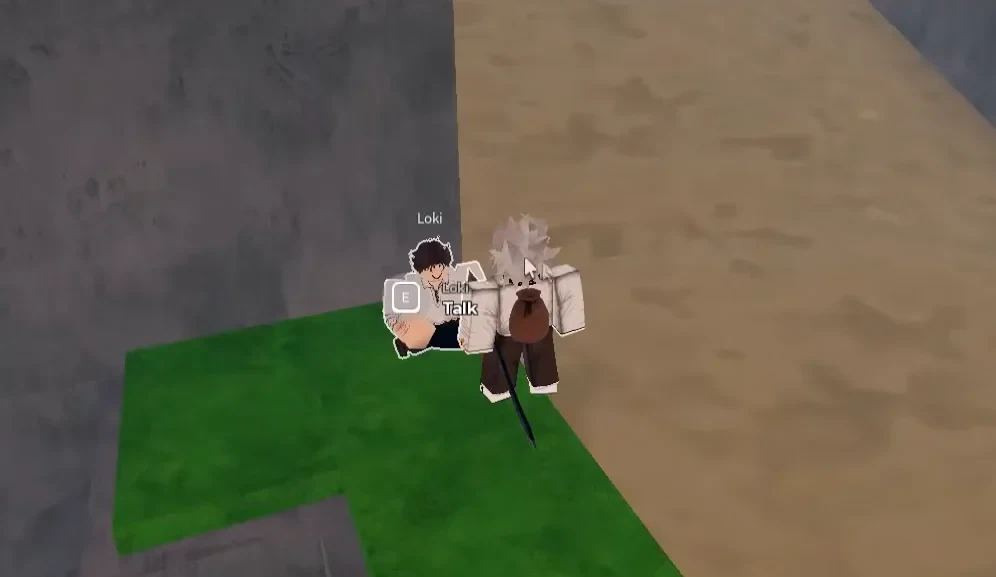 Loki standing near the water in Anchor Town with the interaction prompt visible