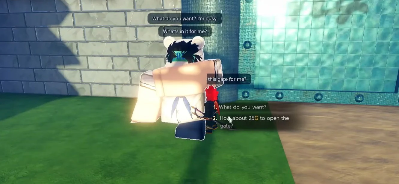 The Anchor Town Marine Base gate NPC with the gate-opening dialogue visible