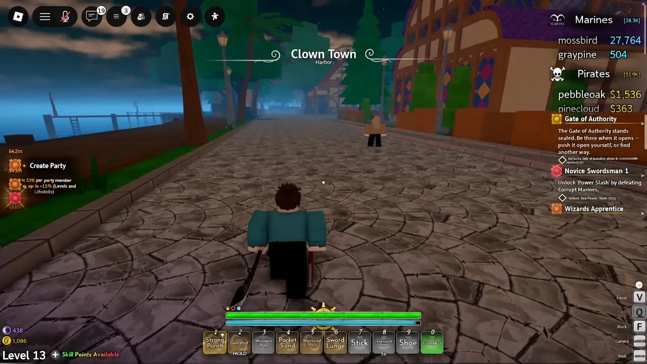 The waterfront street and dock approach in Clown Town Harbor