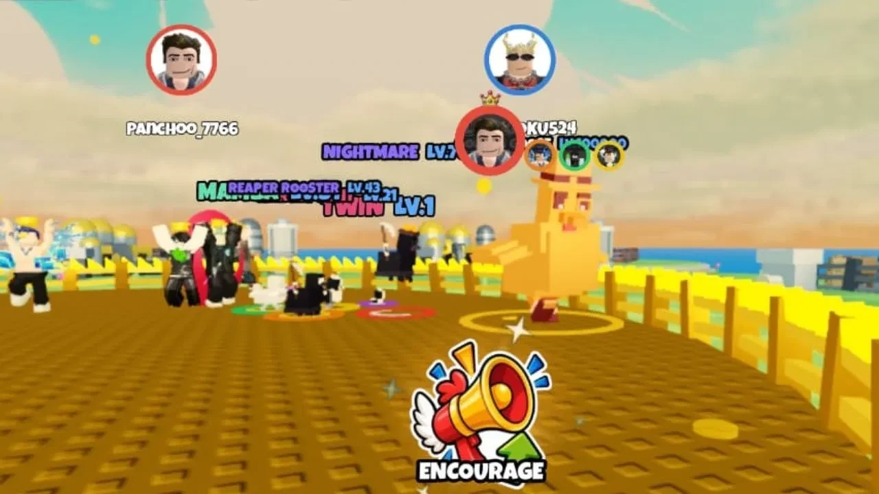 Active Golden Goose in the central pit with chickens attacking and golden coins on the ground
