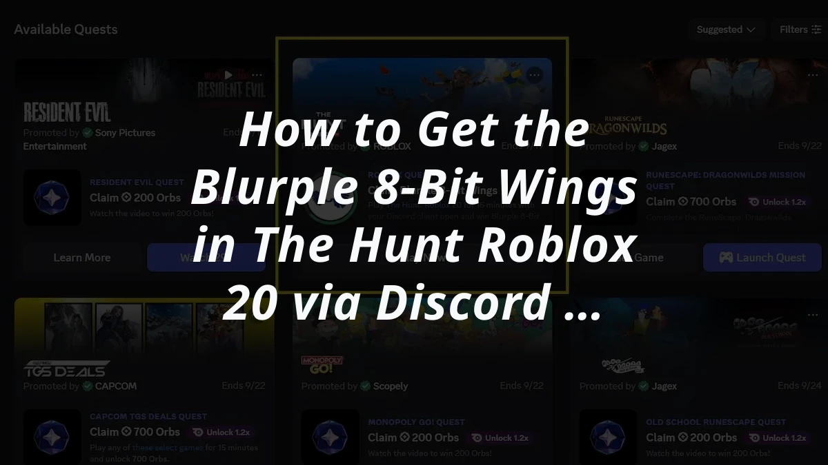 How to Get the Blurple 8-Bit Wings in The Hunt Roblox 20 via Discord Quest