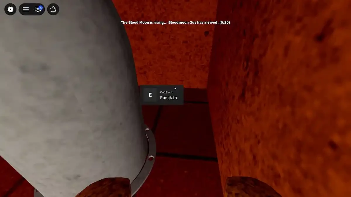 Collect Pumpkin prompt beside a pipe in an orange room.