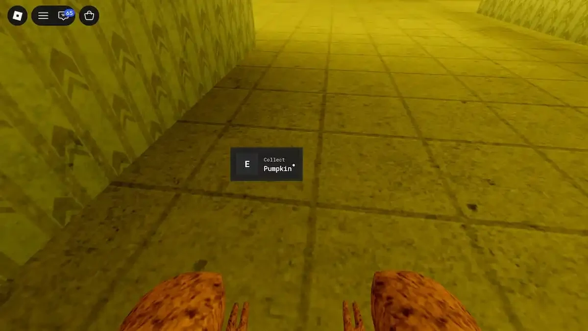 Collect Pumpkin prompt on the floor in the yellow maze.