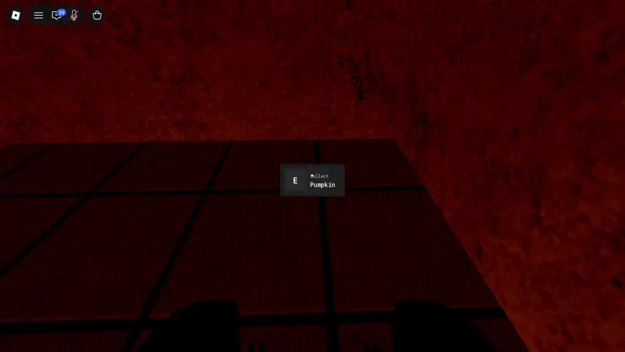 Collect Pumpkin prompt on the floor in a small orange room.