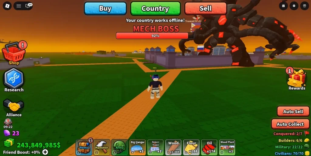 Mini War Mech Boss with its health bar visible during Robot Uprising