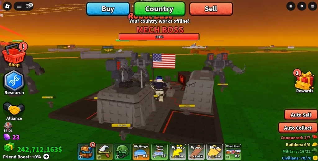 Mini War Robot Base surrounded by spawned robot enemies