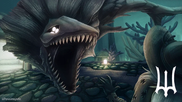 Deepwoken Roblox landscape showing a character exploring a hostile coastal creature-filled region.