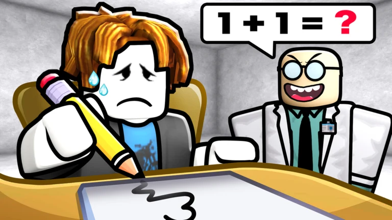 Promotional IQ Test artwork showing a student solving an equation beside a scientist.