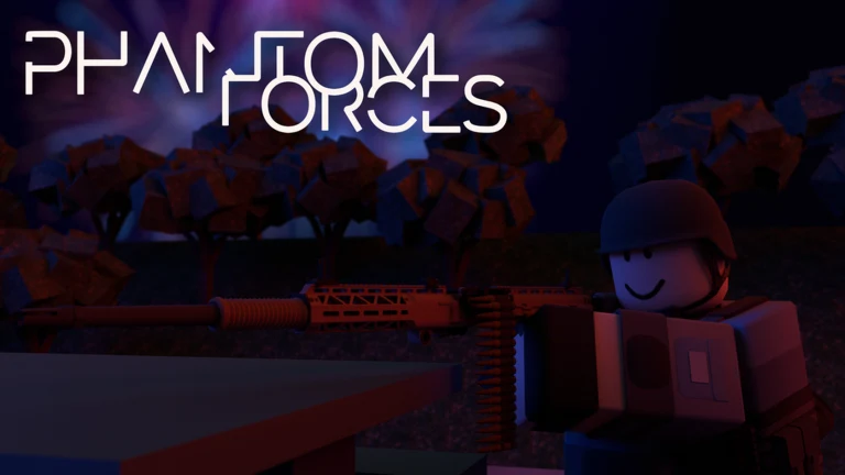 Official Roblox landscape thumbnail for Phantom Forces, a weapon-depth FPS.