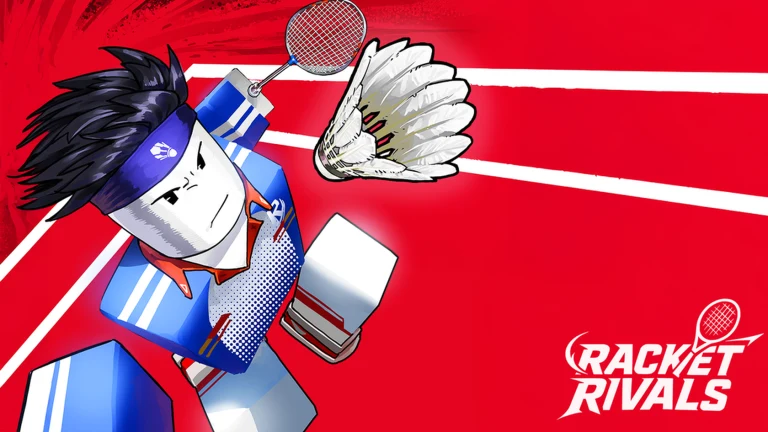 Racket Rivals avatar swinging at a shuttlecock on a racket court