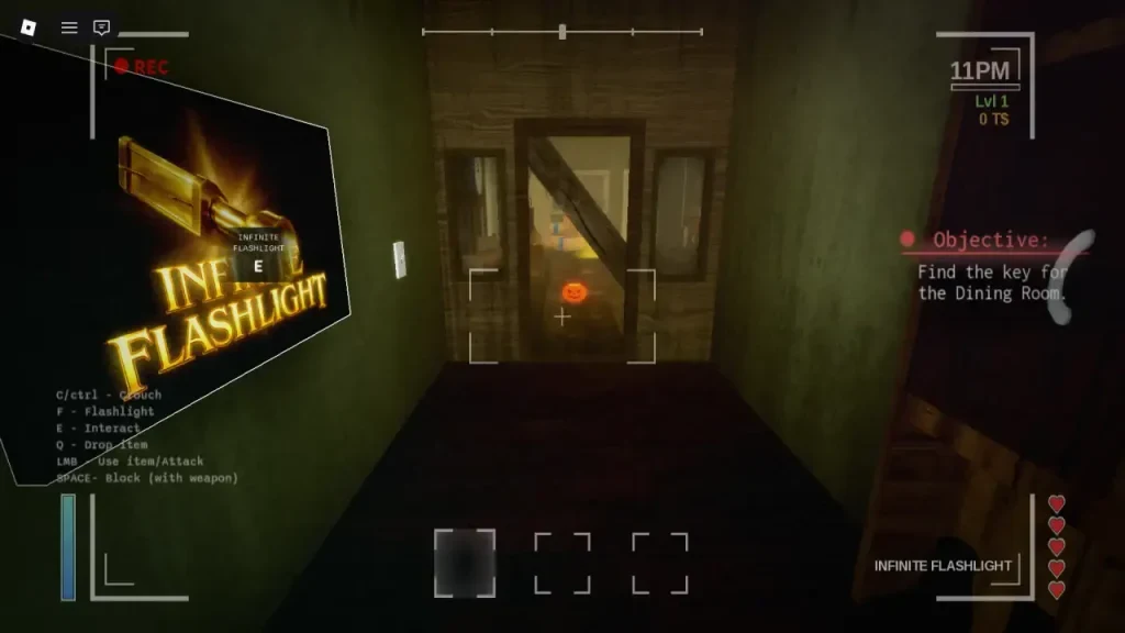 Candy Bucket pickup on the floor at the end of a dark spawn hallway