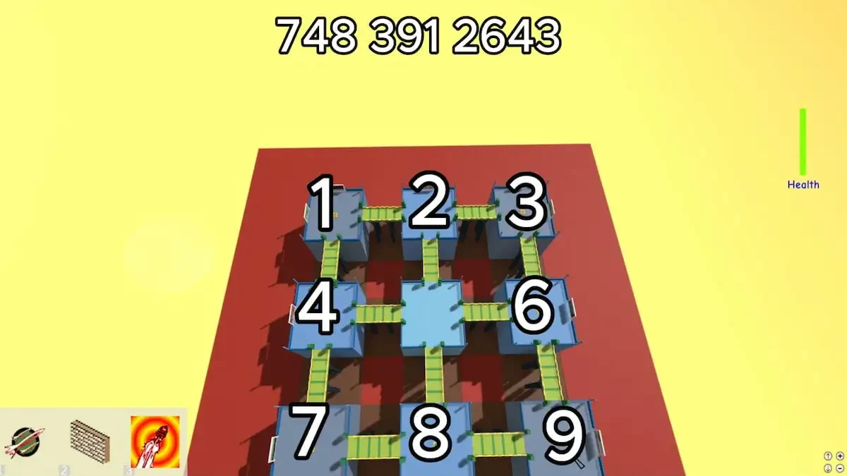 Numbered Rocket Arena spawn platforms used for the Jet Boot Repair code