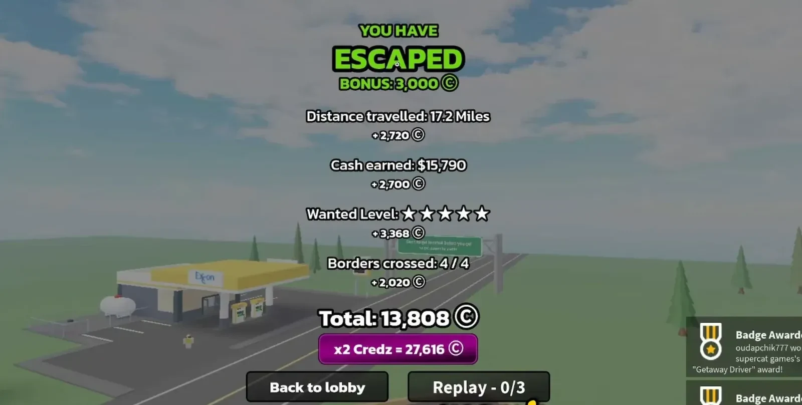 RUNAWAYS You Have Escaped screen with an itemized run summary and lobby buttons