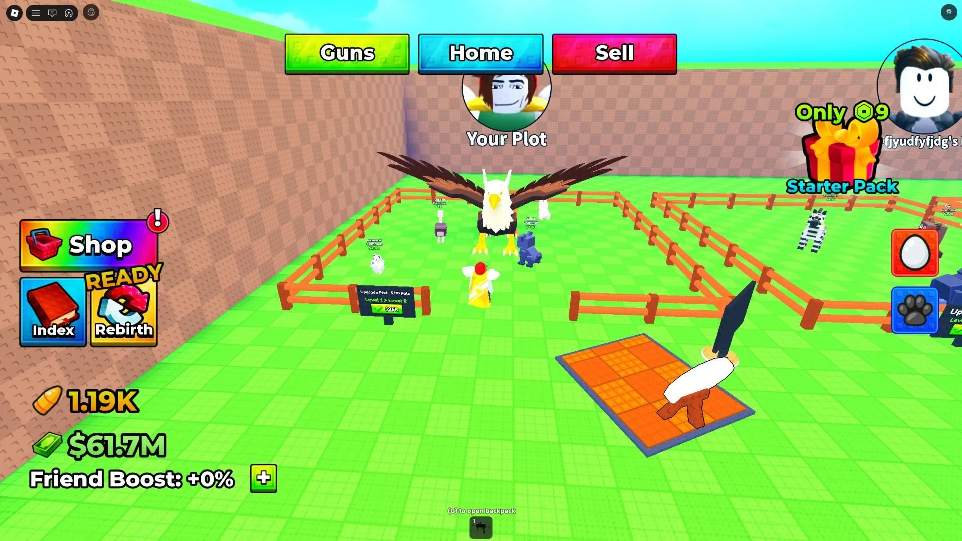 Shoot For Eggs plot with hatched animals and a visible cash balance