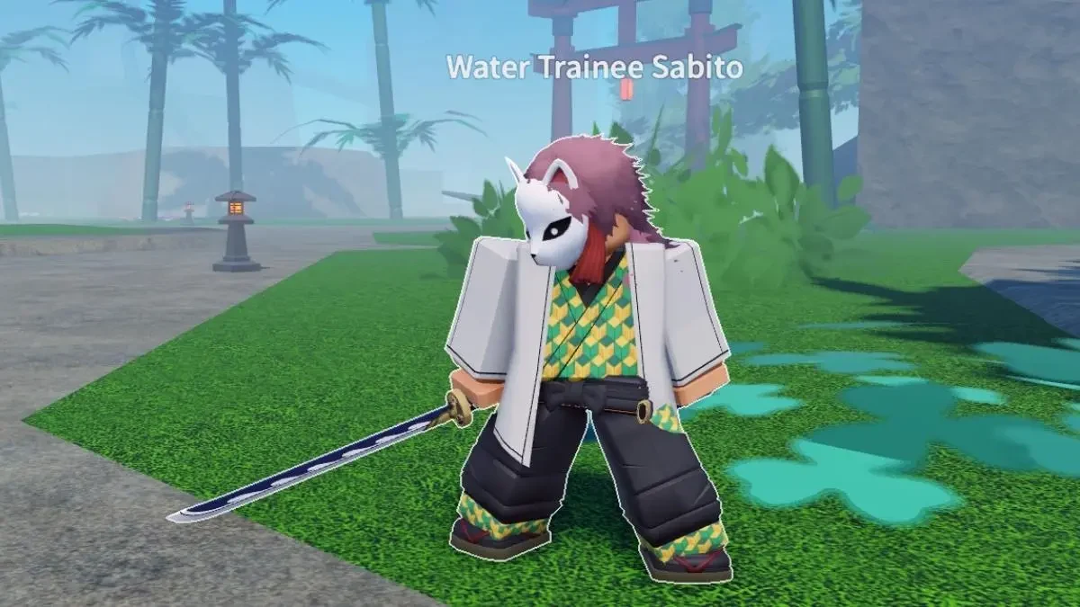 Water Trainee Sabito standing in a Slayers 2 training area
