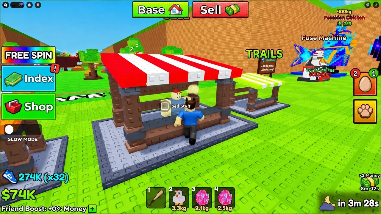 Merchant stall with the Sell Stuff prompt ready for turning eggs into Cash
