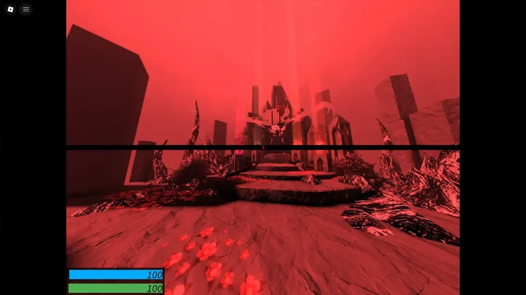 The red-lit final escape route with the exit ahead.