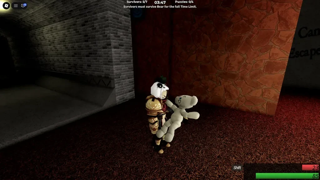 A BEAR survivor holds the hidden pale teddy bear in a match.