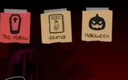 The Hollow event sticky note beside the Journal and Halloween controls in Demonology's lobby.