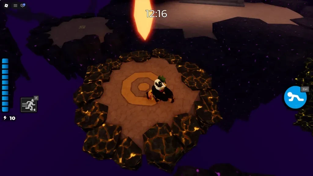 A player on a small platform surrounded by floating platforms in the Piggy event obby.