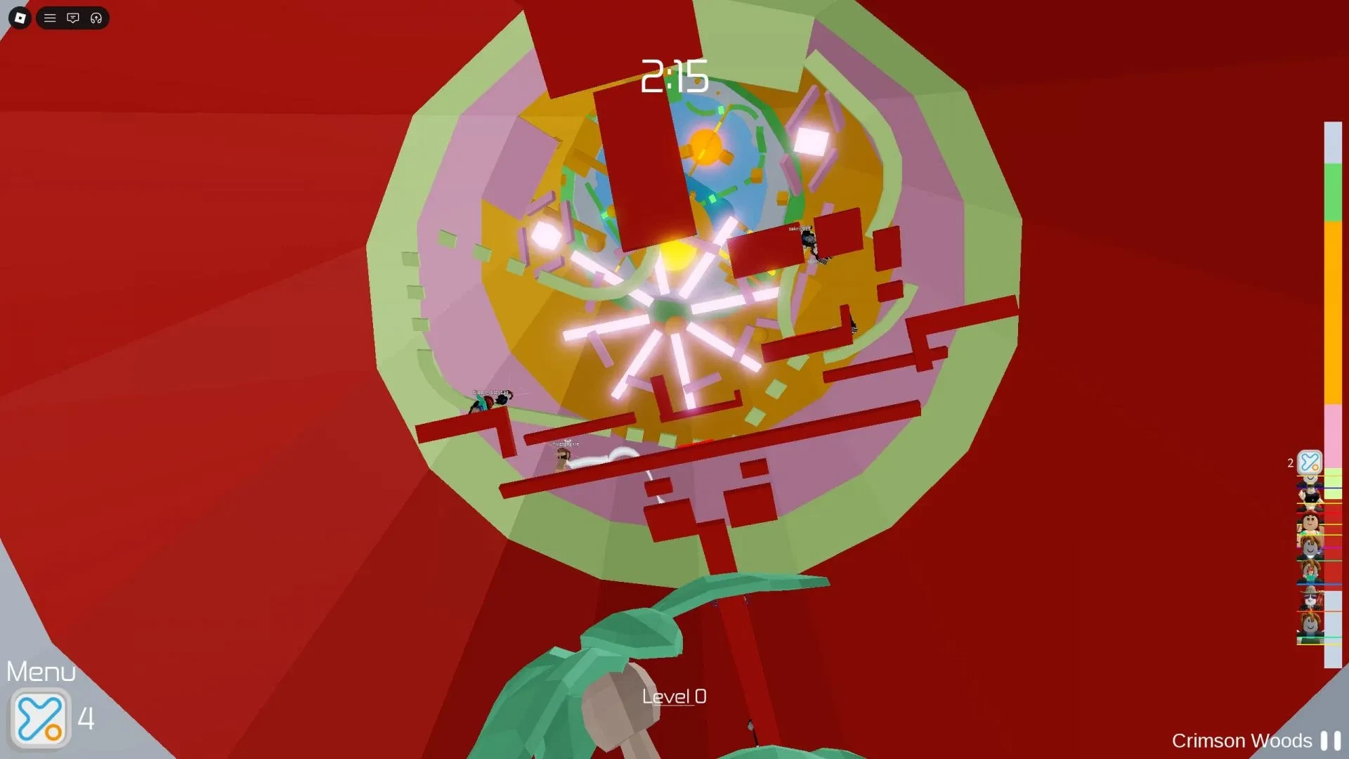 Tower of Hell Noob Tower climb viewed from above with the timer and player progress bar visible