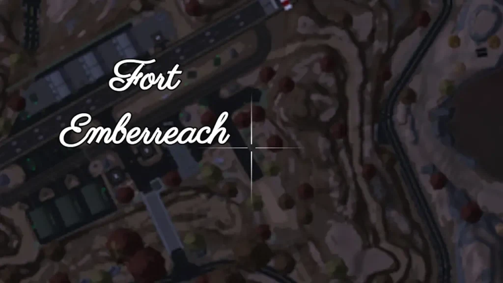 An in-game map labeled Fort Emberreach with a crosshair marking the location.