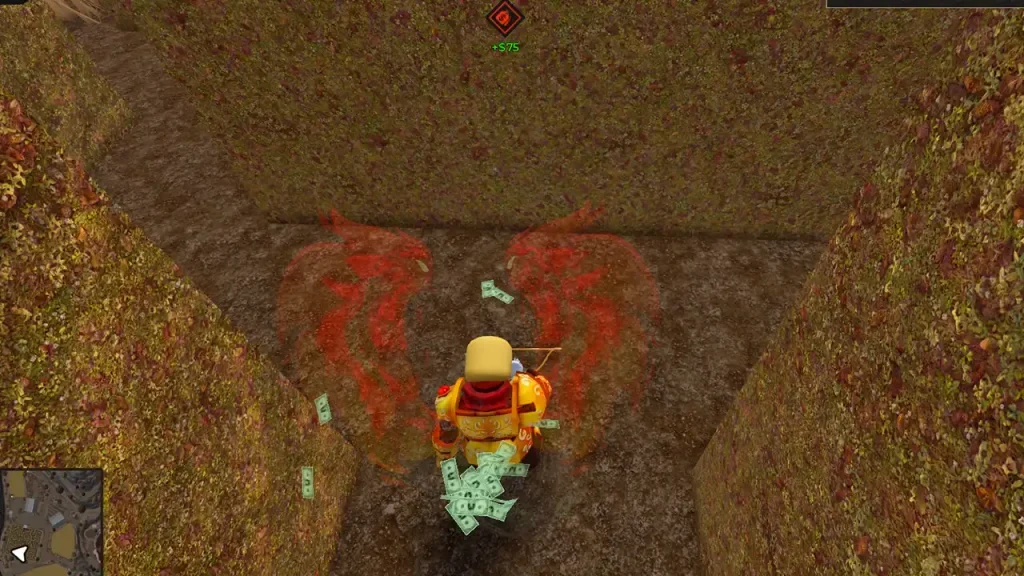 A corridor between tall Corn Maze hedges.