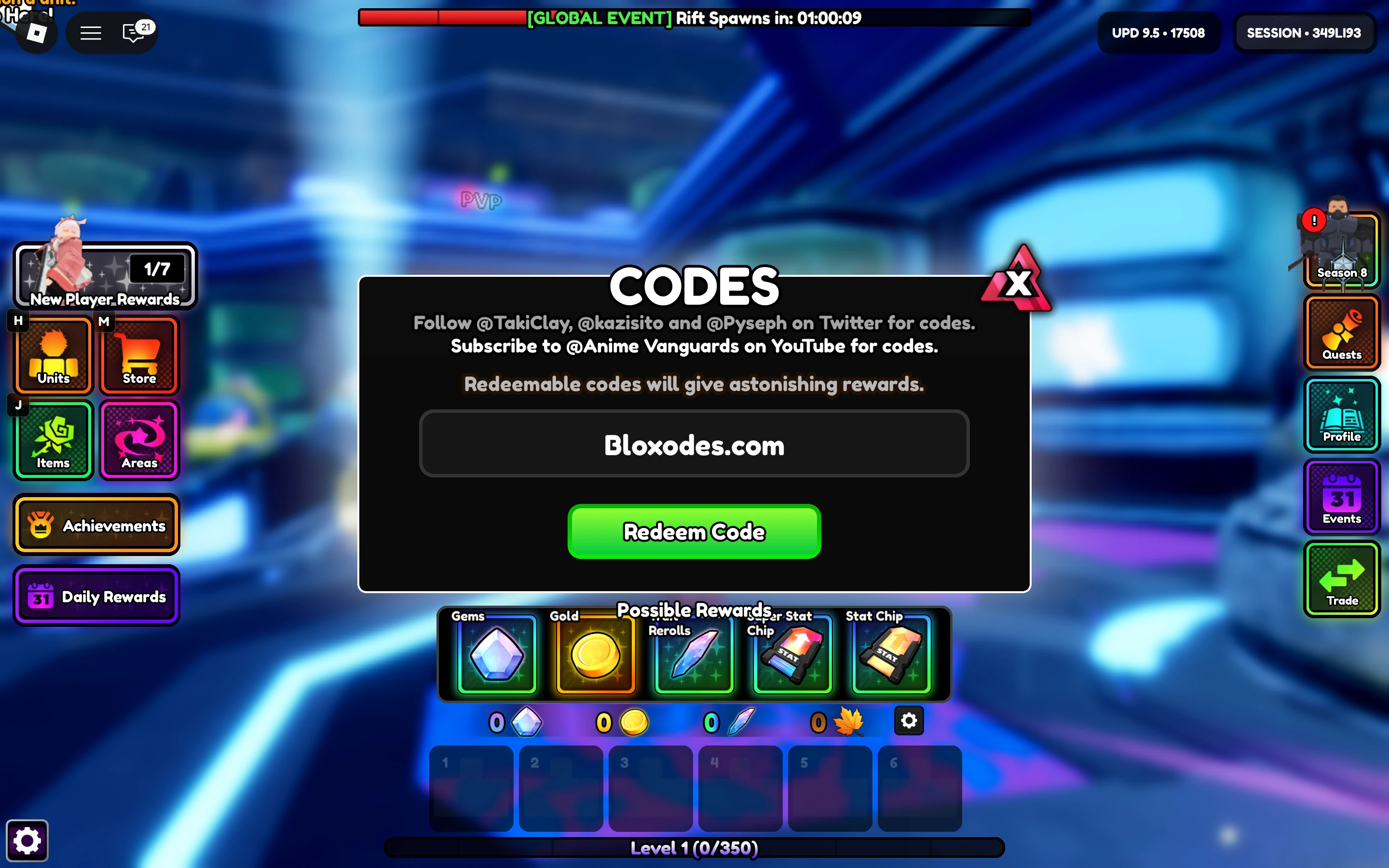 Redeem Option For Anime Vanguards