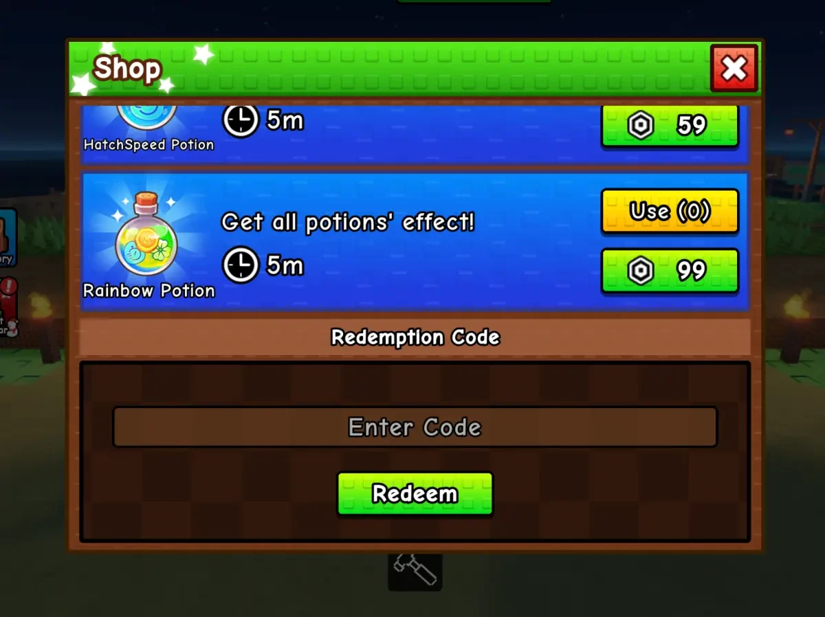 Redeem Option For Build A Zoo